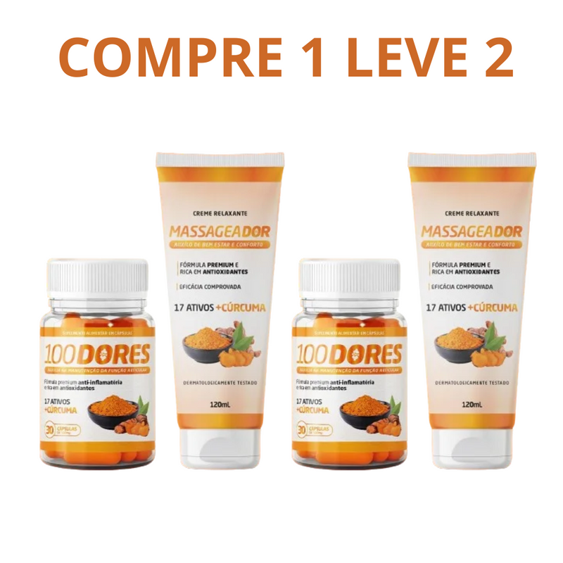 100 Dores Com Creme Massageador Relaxante Cúrcuma 120ml - Compre 1 Leve 2 + Frete Grátis