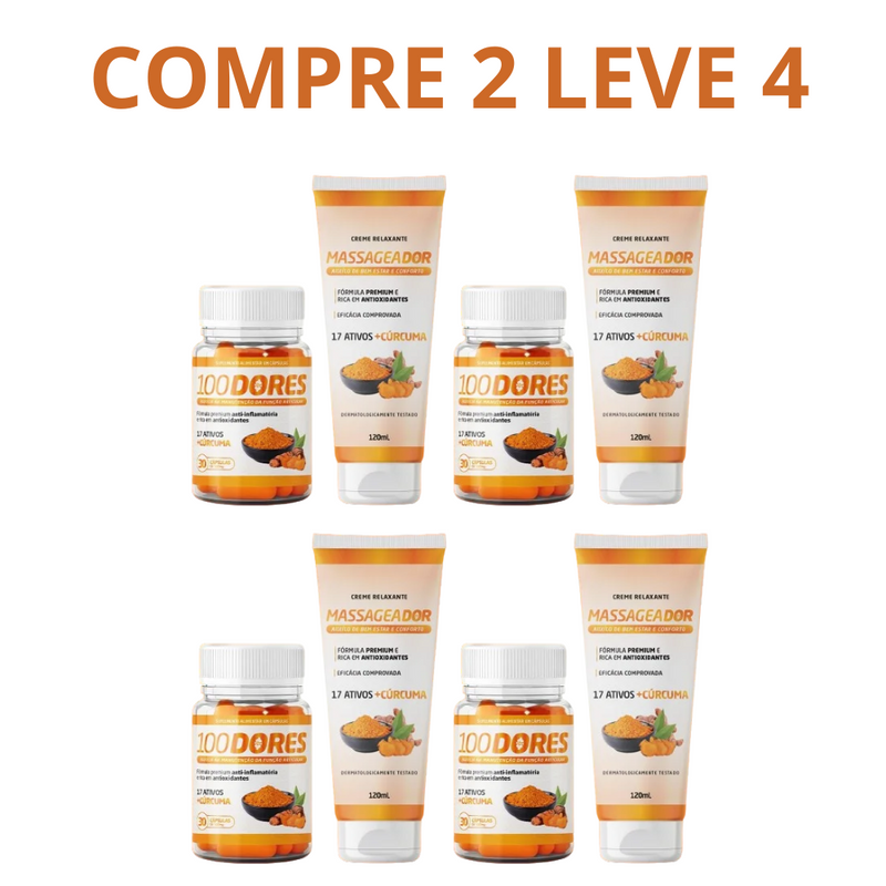 100 Dores Com Creme Massageador Relaxante Cúrcuma 120ml - Compre 1 Leve 2 + Frete Grátis